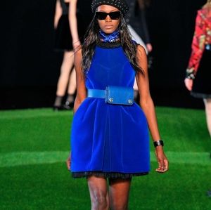 Runway Piece Inverted Pleat Flared Velvet Dress